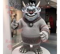 Costume De Mascotte Redbrokoly D'ogre Argenté Personnage Habillé D'un Pull Et De Sacs À Main Multicolore