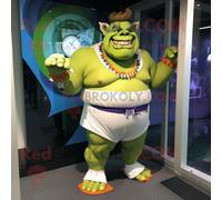 Costume De Mascotte Redbrokoly Ogre Crème Personnage Habillé Avec Un Maillot De Bain Et Des Montres Bracelet Multicolore