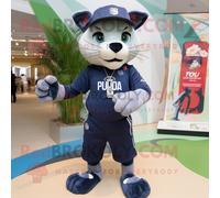 Costume De Mascotte Redbrokoly Puma Bleu Marine Habillé D'un Bermuda Et De Montres Bracelet Multicolore