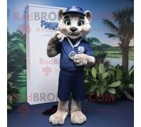 Costume De Mascotte Redbrokoly Puma Bleu Marine Habillé D'un Bermuda Et De Montres Bracelet Multicolore