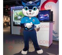 Costume De Mascotte Redbrokoly Puma Bleu Marine Habillé D'un Bermuda Et De Montres Bracelet Multicolore