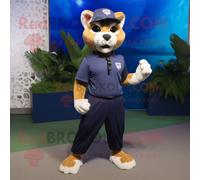 Costume De Mascotte Redbrokoly Puma Bleu Marine Habillé D'un Bermuda Et De Montres Bracelet Multicolore