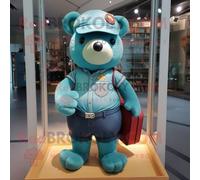 Costume De Mascotte Redbrokoly Teal Teddy Bear Habillé Avec Un Short En Jean Et Des Porte-Documents Multicolore