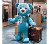 Costume De Mascotte Redbrokoly Teal Teddy Bear Habillé Avec Un Short En Jean Et Des Porte-Documents Multicolore