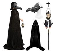 Costume de médecin de la peste,Masque de médecin de la peste,Style rétro gothique,Accessoire de costume d'Halloween à long nez,Masque steampunk,Gants noirs pour Halloween, fête et cosplay