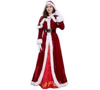 Costume de Mme Claus pour femme adulte, 4 pièces/ensemble robe de Mme Claus avec cape à capuche rouge, ceinture et gants, costume Père Noël pour fête Noël, cosplay, anniversaire, spectacle scol