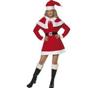 Costume De Mme Noël Pour Femmes Miss Noël Xmas Robe Fantaisie UK 8-22