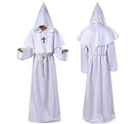 Costume de Moine Frère Médiéval Cape à Capuchon Longue Halloween Robe de Prêtre Renaissance Manteau de Magicien Vampire Diable Tenues de Jedi Chevalier Gothique pour Déguisement Cosplay Carnaval