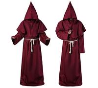 Costume de Moine Frère Médiéval Cape à Capuchon Longue Halloween Robe de Prêtre Renaissance Manteau de Magicien Vampire Diable Tenues de Jedi Chevalier Gothique pour Déguisement Cosplay Carnaval