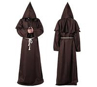 Costume de Moine Frère Médiéval Cape à Capuchon Longue Halloween Robe de Prêtre Renaissance Manteau de Magicien Vampire Diable Tenues de Jedi Chevalier Gothique pour Déguisement Cosplay Carnaval