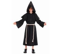 Costume de moine médiéval de la Renaissance pour garçons - Cape noire à capuche et collier avec ceinture pour costumade (noir, 4 à 6 ans)