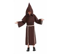 Costume de moine médiéval de la Renaissance pour garçons - Cape noire à capuche, robe à capuche, costume de costumade avec ceinture et collier (marron, 4 à 6 ans)