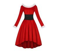 Costume de Mr Claus pour femme - Costume de Mme Claus - Robe de Noël vintage - Col rond - Robe de Père Noël pour femme - Douce pour la peau - Pour adulte