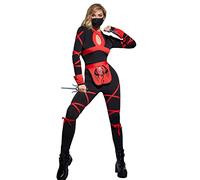 Costume de ninja pour femme, rouge et noir, ensemble de costume de ninja avec masque de ninja Sai 2 pièces, costume d'Halloween ninja pour femme, taille M