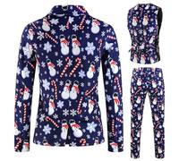 Costume De Noël 2 Pièces pour Homme Tenue Fête Ensemble Festif Motifs Veste Pantalon Rouge Et Noir Stretch Confort Deux Classique Réception Gala Esprit Tissu Respirant Confortable Smoking Élégant