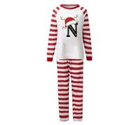 Costume de Noël avec imprimé de lettres rouges et rayures rouges, look familial confortable pour maman et enfant à la maison, rouge, S
