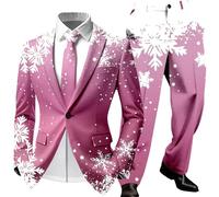 Costume De Noël Décontracté pour Homme Ensemble Festif Motifs Veste Pantalon Rouge Et Noir Stretch Confort Deux Pièces Classique Réception Gala Joyeux Tissu Respirant Confortable Amusant Réveillon