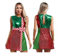 Costume de Noël for femme, Miss Père, elfe, collants rayés, poncho ballet, robes cirque(Green,S)