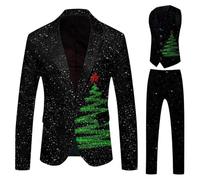 Costume de Noël formel pour homme - Costume de Noël élégant et ajusté - Blazer d'affaires - Ensemble de 2 pièces veste de costume et pantalon, Noir , XXXL