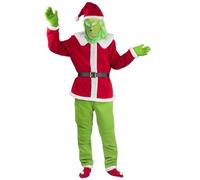 Costume De Noël Grinch Santa Deluxe Costume 7Pcs Costume De Monstre Vert De Noël avec Masque Et Chapeau De Noël Déguisement Cosplay Tenue pour Hommes Adultes 3XL