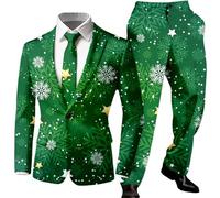 Costume De Noel Homme,Tenue de soirée Deux pièces imprimé Festif et élégant pour fêtes et événements - Ensemble Casual idéal pour Occasions Nocturnes et réceptions (Green, XXL)