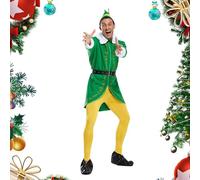 Costume de Noël pour adulte | Costume de Noël pour homme, ensemble de costumade respirant avec chapeau et bottes pour fête sur le thème fantaisie, Halloween, ren-Faire