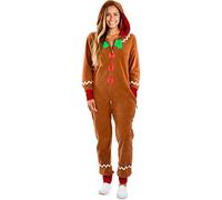 Costume de Noël pour adulte - Pain d'épice - Manches longues - Fermeture éclair - Combinaison à capuche pour hommes et femmes - Fête - Jeu de rôle - Cosplay (costume, marron, S)