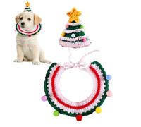 Costume de Noël pour animal de compagnie - Chapeau de Noël pour chat avec collier | Chapeau tricoté - | Costume de Noël pour chien à corde réglable