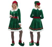 Costume de Noël pour Femme, Ensemble de 5 Pièces pour Cosplay de Clown de Cirque, Tenue de Jeu de Rôle pour Spectacles, Célébrations, Outfit Santa Elf pour Noël et Fêtes d'Hiver Adorable Cadeau