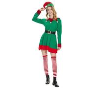Costume de Noël pour femmes - Tenue d'aide du Père Noël pour jeux de rôle - Robe festive pour fêtes de Noël, spectacles et célébrations d'Halloween (vert, taille S)