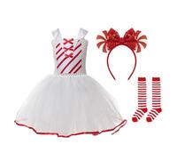 Costume de Noël pour fille - Robe de danse en tulle sans manches avec | Costume de cosplay avec bas pour filles de 2 à 12 ans pour fête, carnaval, école, spectacle, théâtre, événement