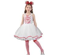 Costume de Noël pour fille - Robe de danse en tulle sans manches avec | Costume de cosplay avec bas pour filles de 2 à 12 ans pour fête, carnaval, école, spectacle, théâtre, événement