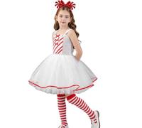 Costume de Noël pour fille - Robe de danse en tulle sans manches avec | Costume de cosplay avec bas pour filles de 2 à 12 ans pour fête, carnaval, école, spectacle, théâtre, événement