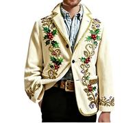 Costume de Noël pour homme Blazers Ugly Jacket Lightweight Christmas Snowflake Printed One Button Business Office Jackets Work Blazers, Beige #3., XXL