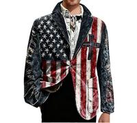 Costume de Noël pour homme Blazers Ugly Jacket Lightweight Christmas Snowflake Printed One Button Business Office Jackets Work Blazers, Bleu #1., L
