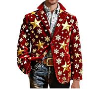 Costume de Noël pour homme Blazers Ugly Jacket Lightweight Christmas Snowflake Printed One Button Business Office Jackets Work Blazers, Rouge #3., M