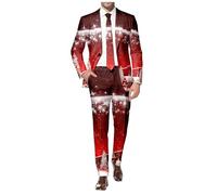 Costume De Noël pour Homme Élégant Ensemble Festif Motifs Doré Soirée Gala Veste Pantalon Stretch Confort Droit Fêtes Familiales Chic Tenue Esprit Lavage Professionnel Recommandé Blazer Noel
