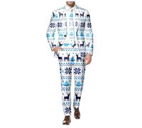 Costume de Noël pour homme - Ensemble tendance de Noël - Imprimé sur le thème de Noël - Costume de mariage - 2 pièces - Vestes de costume et pantalon - Costume de Noël - Costume de Noël, O bleu., XXL