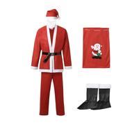 Costume de Noël sept pièces pour homme - Costume de Père Noël en tissu non tissé - Tenue de cosplay complète - Ensemble de fête - Déguisement de Noël pour homme
