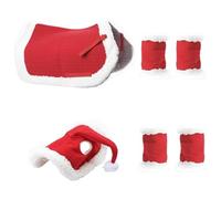 Costume de Noël - Tenue de Père Noël, bois de renne et chapeau festif | 4 bandages de jambe de cheval de Noël avec chapeau de cheval et tapis de selle, accessoires de vacances d'équitation, parade