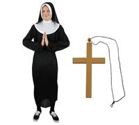 Costume de nonne de cerf pour homme - Robes noires et blanches hilarantes avec coiffes et collier en croix - Parfait pour les enterrements de vie de garçon, les fêtes de groupe, les festivals et les