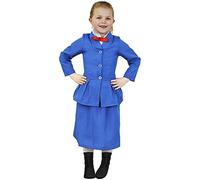Costume de nounou victorien magique pour fille - Taille S - Veste bleue avec chemise attachée, nœud papillon et longue jupe bleue - Déguisement pour la journée mondiale du livre