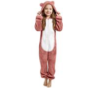 Costume de Nuit Enfant, Combinaison Onesie Animal Chaud Noël, Tenue Déguisement Cosplay Pyjama Fille Garçon, Idée Cadeau de Noël Anniversaire en Flanelle Doudou 2-14 Ans (Brick Red-a, 6-7 Years)