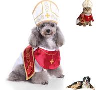 Costume de pape pour chien et chat - Mini costume de loisirs créatifs pour petit animal domestique avec chapeau et peignoir brodé - Pour fêtes d'animaux domestiques, festivals et divertissement (M)