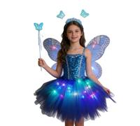 Costume de papillon pour filles - Robe tutu lumineuse avec ailes de papillon et baguette magique, costumes de fée pour enfants, filles, fête, spectacle, festival, Halloween, Noël