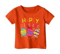 Costume de Pâques 2026 Joyeuses Pâques T-shirts pour enfants T-shirt amusant jour de Pâques T-shirt d'été manches courtes col rond T-shirts, Orange, 3-4 ans