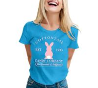 Costume de Pâques 2026 pour femme T-shirt « Joyeuses Pâques » avec motif de lapin, t-shirt amusant avec lettres imprimées à manches courtes, bleu ciel, S