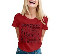 Costume de Pâques 2026 pour femme T-shirt « Joyeuses Pâques » avec motif de lapin, t-shirt amusant avec lettres imprimées à manches courtes, rouge, XXL