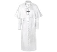 Costume de pasteur pour homme de couleur unie pour Halloween, prêtre médiéval et rétro - Déguisement d'Halloween pour homme - Déguisement d'Halloween pour homme (blanc, taille L)