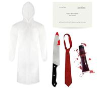 Costume de Patrick Bateman pour adulte - Standard - Imperméable transparent, cravate rouge, faux couteau, carte de visite et faux sang - Homme Psycho American TV Film Personnage Halloween